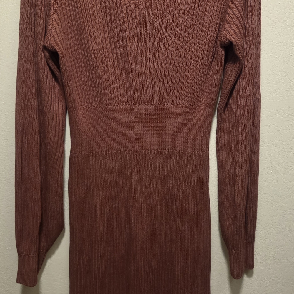 Chic Long Sleeve Knit Dress in Rust